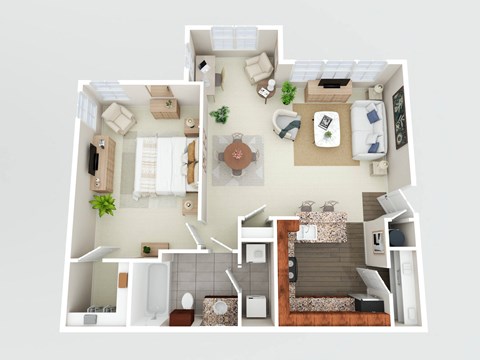a bedroom floor plan with a bathroom and a living room
